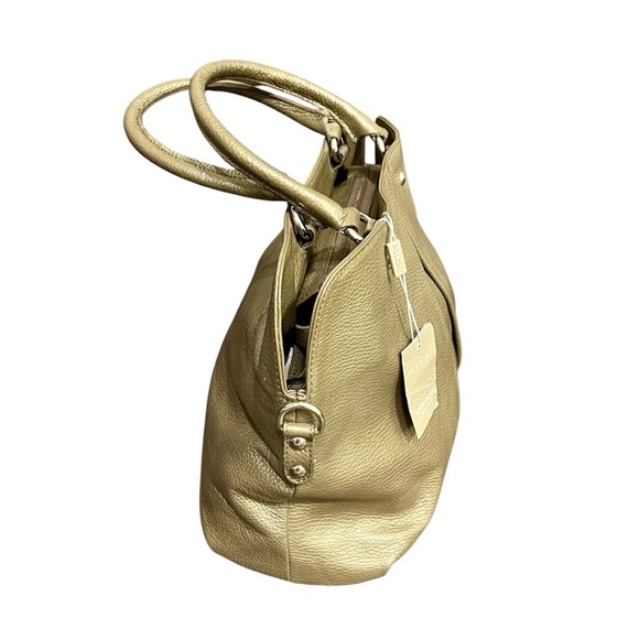 PULICATI Italian Leather Hand Bag Crossbody Champagne Gold & Black NWT - Picture 3 of 12